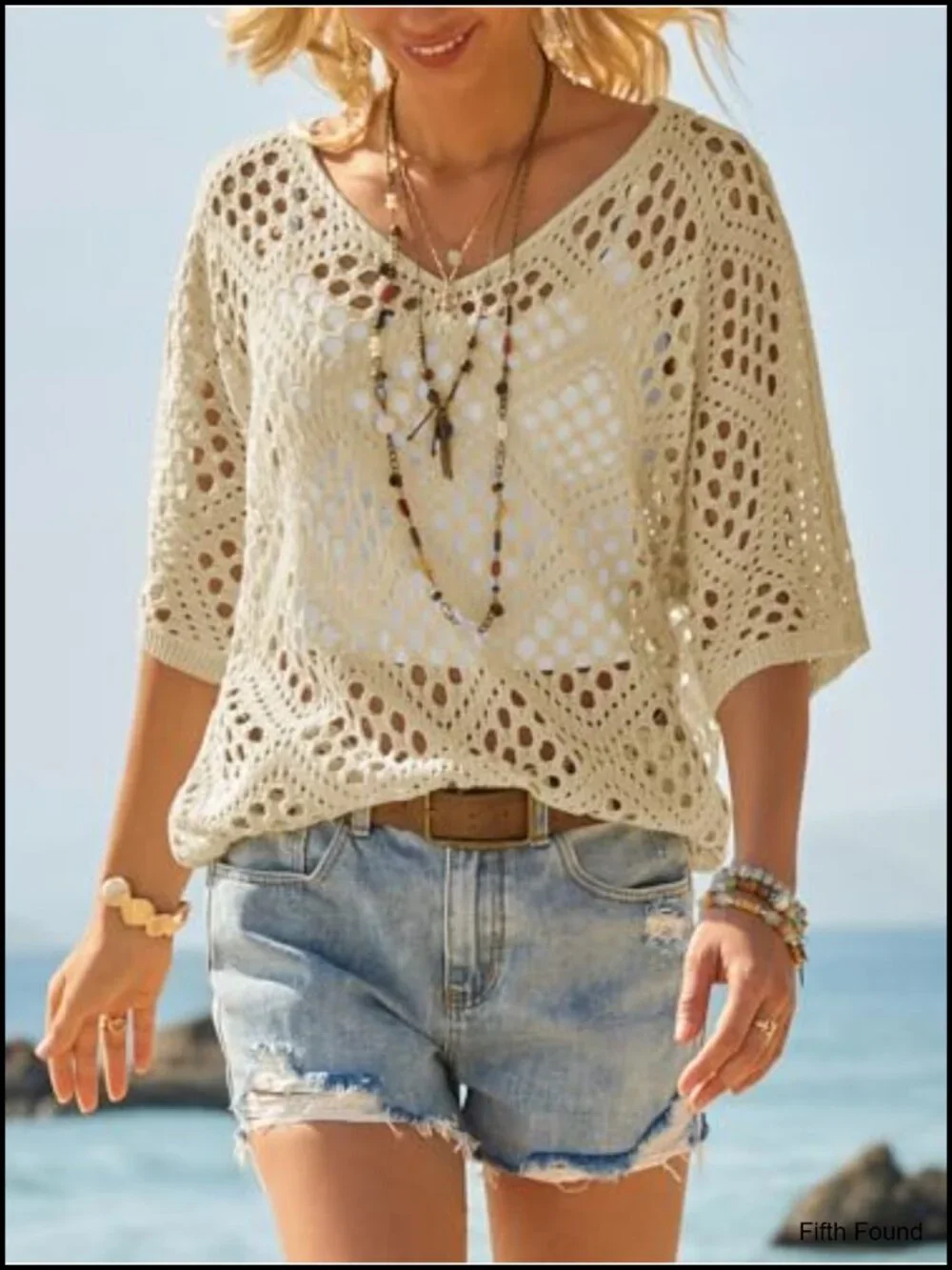 Women's Crochet Cover Up Top Short Sleeve Hollow Out Summer Beach Swimsuit
